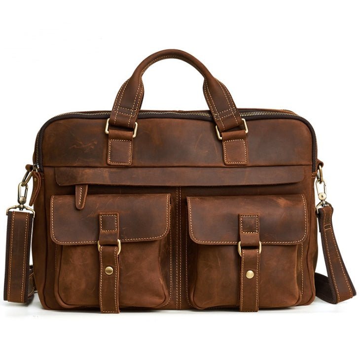 Genuine Leather Men's Shoulder Laptop Computer Bag Briefcase - Weriion