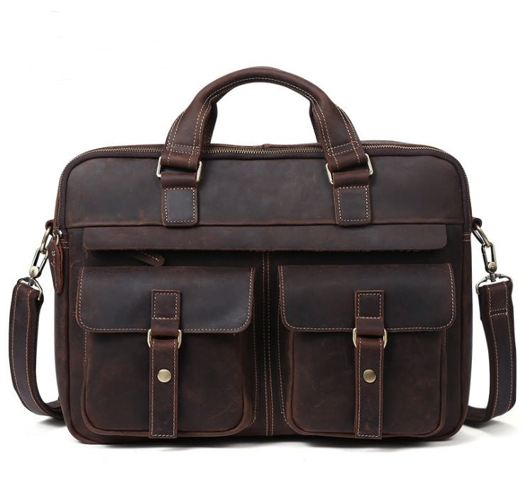 Genuine Leather Men's Shoulder Laptop Computer Bag Briefcase - Weriion