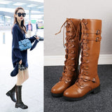 High Over The Knee Round Toe Lace - Up Women's Boots - Weriion