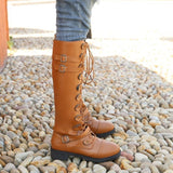 High Over The Knee Round Toe Lace - Up Women's Boots - Weriion