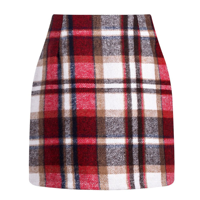 High - Waisted Plaid Tight Pencil Polyester Mini Skirt - Weriion