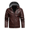 Hooded Slim Fit PU Leather Warm Jacket For Men - Weriion