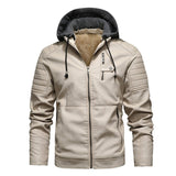 Hooded Slim Fit PU Leather Warm Jacket For Men - Weriion