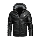 Hooded Slim Fit PU Leather Warm Jacket For Men - Weriion