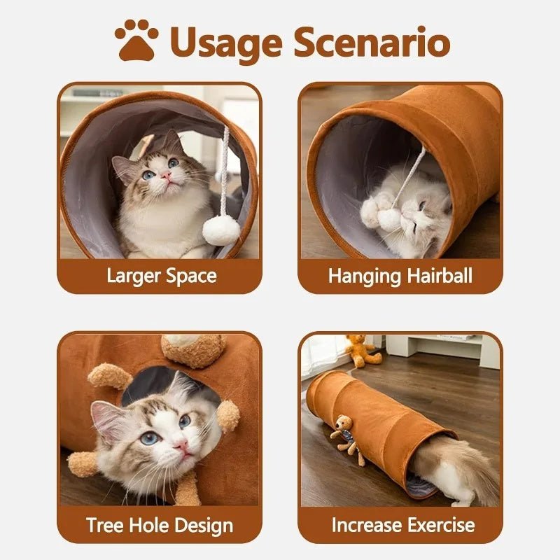 Indoor Collapsible Cat Kitty Tunnel Toys With Plush Ball Easy To Clean Cat Supplies - Weriion