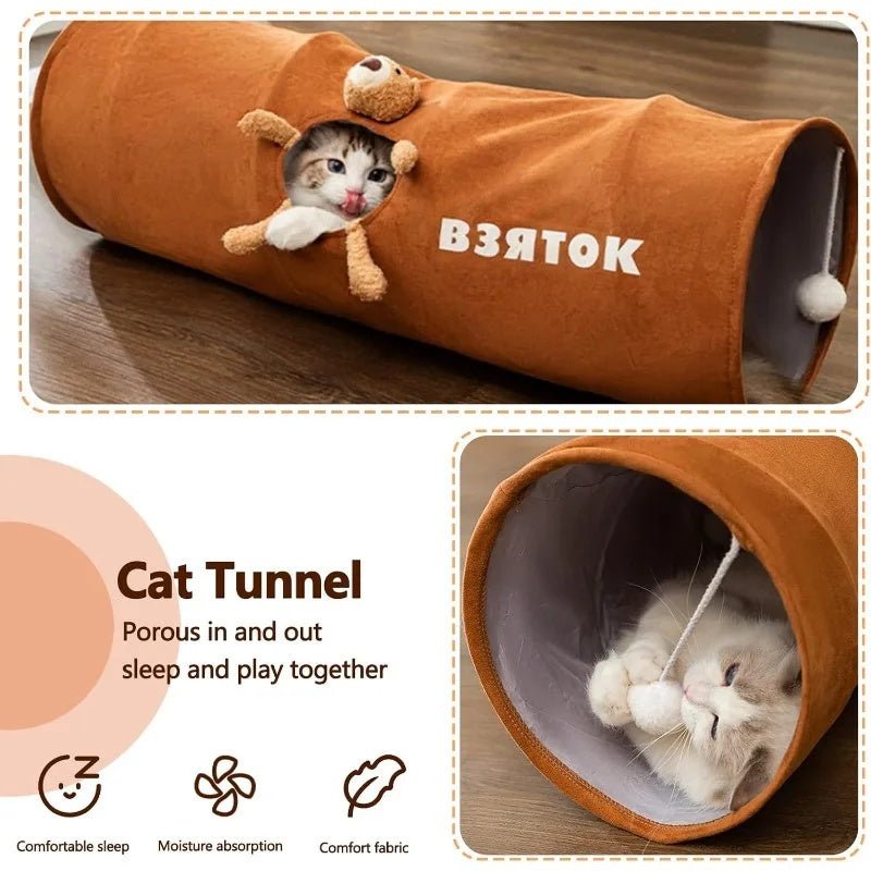 Indoor Collapsible Cat Kitty Tunnel Toys With Plush Ball Easy To Clean Cat Supplies - Weriion