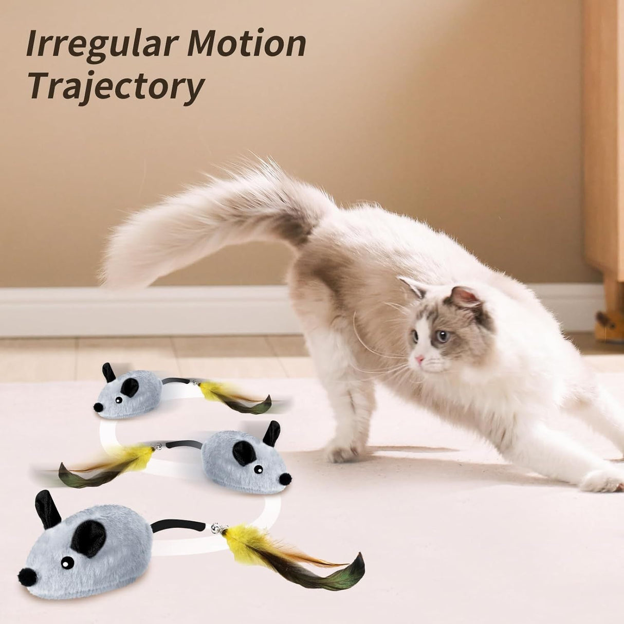 Interactive Electric Rechargeable LED Automatically Moving Lifelike Rat Mouse Cat Toys With Feather & Tail For Indoor Boredom Relief - Weriion