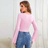 Knitted Slim Fit Long Sleeved T-shirt Top For Women - Weriion