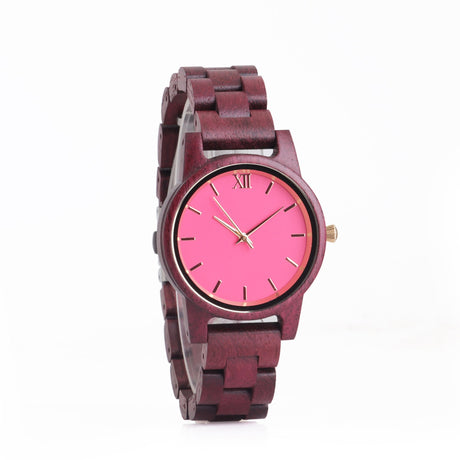 Ladies Casual Violet Wooden Women's Quartz Watch - Weriion