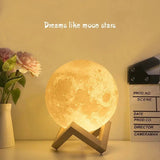 LED Moon Night Table Lamp With Wooden Base & 16 Different Colors - Weriion