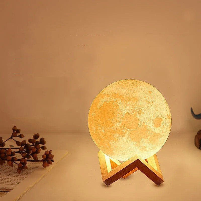 LED Moon Night Table Lamp With Wooden Base & 16 Different Colors - Weriion