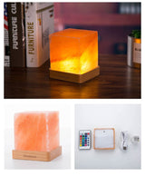 LED Square Wooden Base Himalayan Crystal Salt Lamp - Weriion