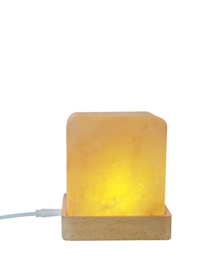 LED Square Wooden Base Himalayan Crystal Salt Lamp - Weriion