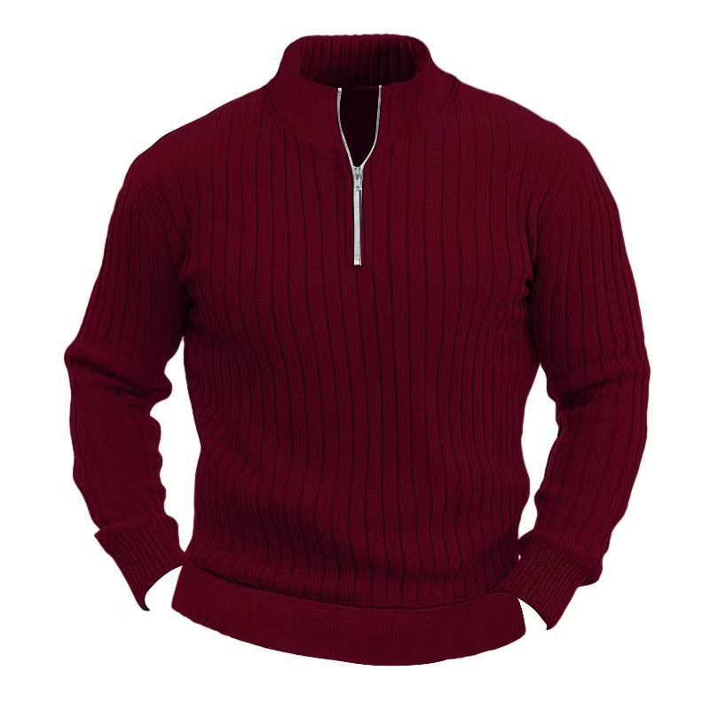 Leisure Pullover Solid Color Stand Collar Long Sleeve Men's Sweaters - Weriion