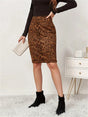 Leopard Print Faux Suede High Waist Knee Length Pencil Skirt Women's Clothing - Weriion