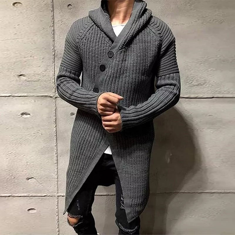 Long Knitted Hooded Sweater For Men - Weriion