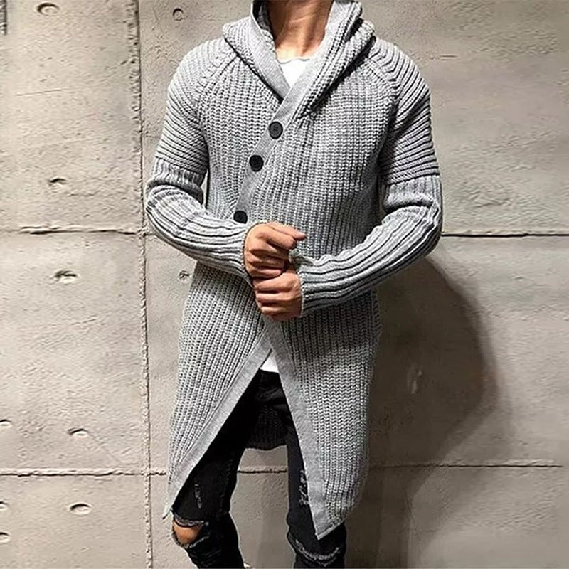 Long Knitted Hooded Sweater For Men - Weriion