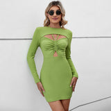 Long Sleeve Slim Fit Women's Dress - Weriion