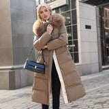 Long Slim Fit Fur Hooded Women's Warm Winter Jacket With Adjustable Belt - Weriion