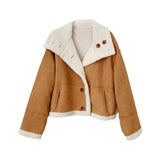 Loose Fit Lapel Collar Stitching Thickening Jacket For Women - Weriion