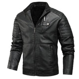 Men's Artificial Leather Velvet Thickening Motorcycle Jacket - Weriion