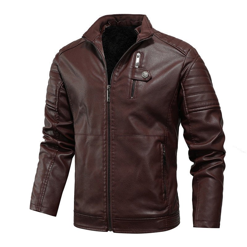 Men's Artificial Leather Velvet Thickening Motorcycle Jacket - Weriion