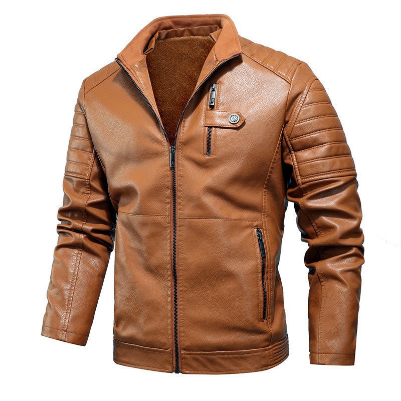 Men's Artificial Leather Velvet Thickening Motorcycle Jacket - Weriion