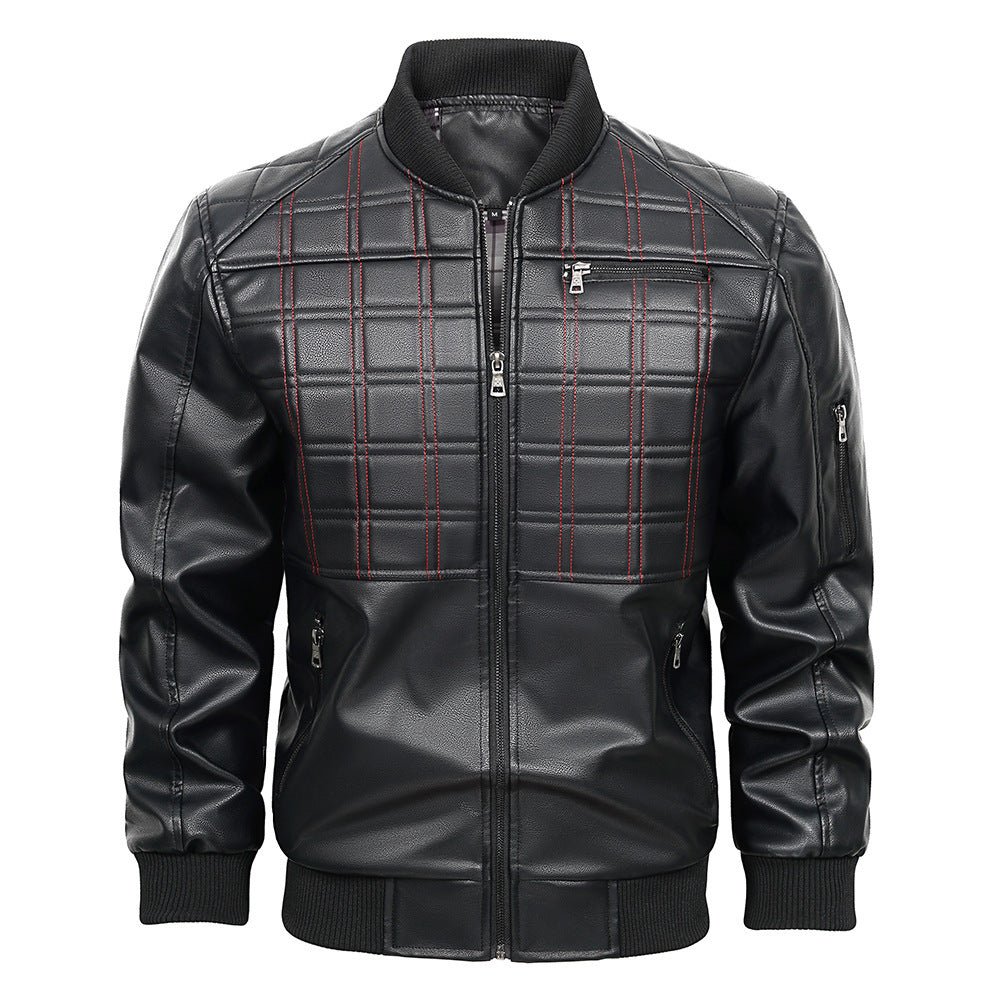 Men's Black Spring And Autumn Slim Fit Leather Jacket - Weriion