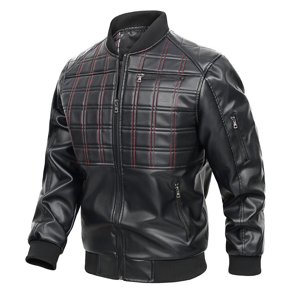 Men's Black Spring And Autumn Slim Fit Leather Jacket - Weriion