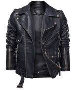 Men's Black Vintage Leather Jacket - Weriion