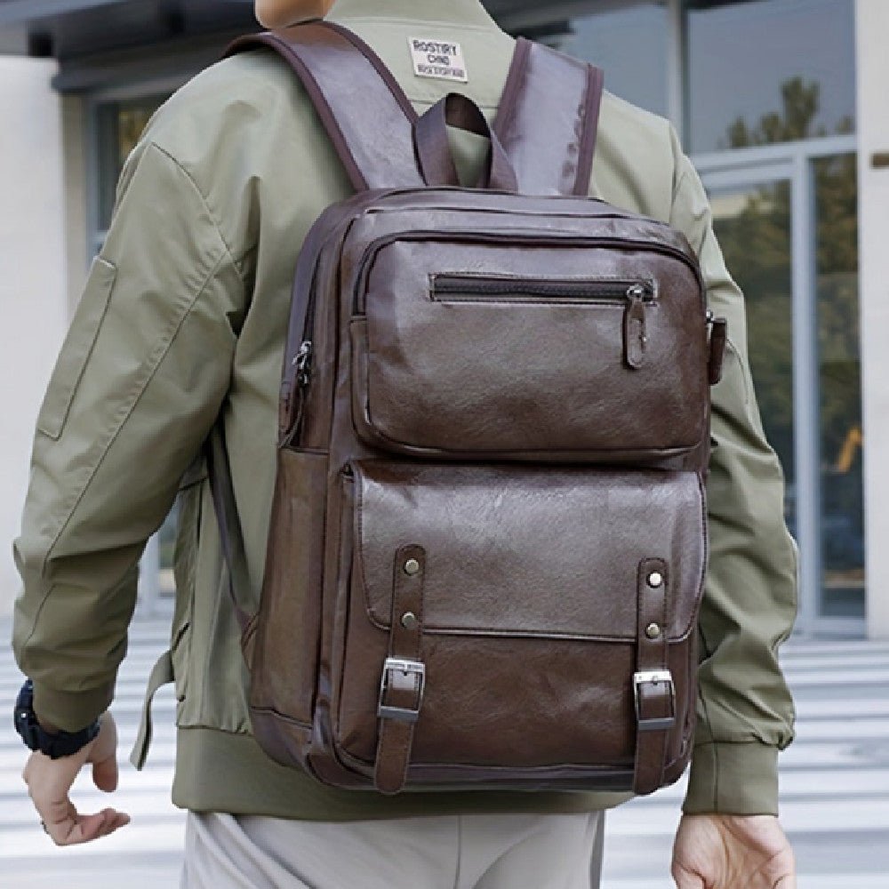 Men's Business Leather Bag Waterproof Backpack - Weriion