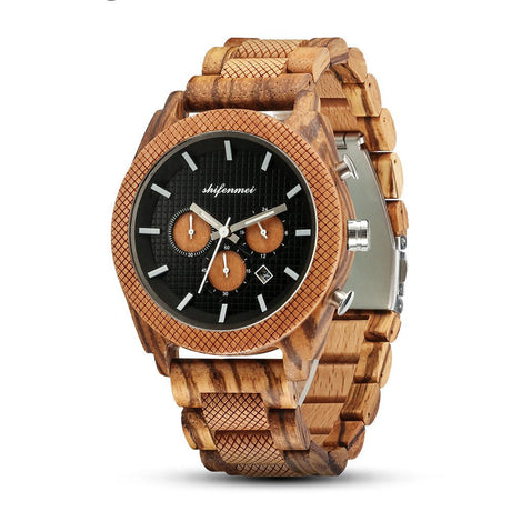 Men's Chronograph Calendar Sports Wood Watch - Weriion