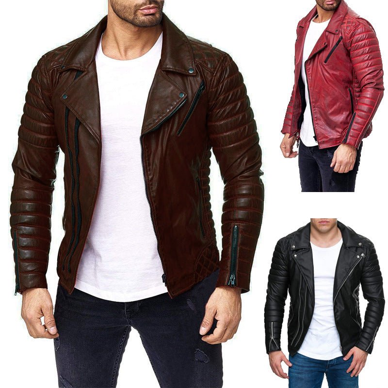 Men's Close Fit PU Leather Jacket - Weriion