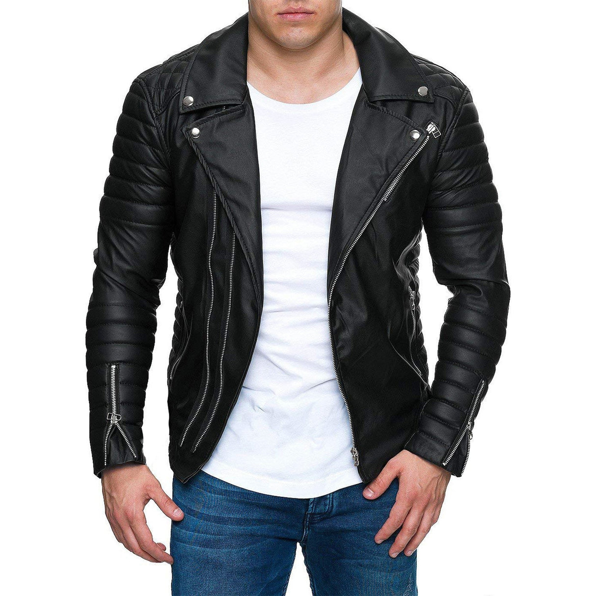 Men's Close Fit PU Leather Jacket - Weriion