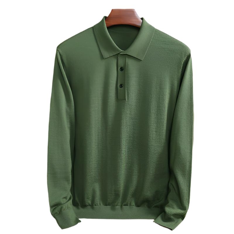 Men's Fine Knitted Long Sleeve Wool Polo Shirt - Weriion