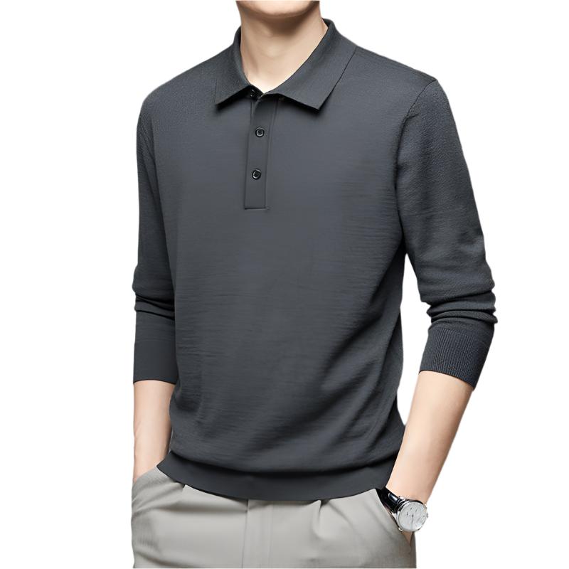 Men's Fine Knitted Long Sleeve Wool Polo Shirt - Weriion