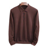 Men's Fine Knitted Long Sleeve Wool Polo Shirt - Weriion