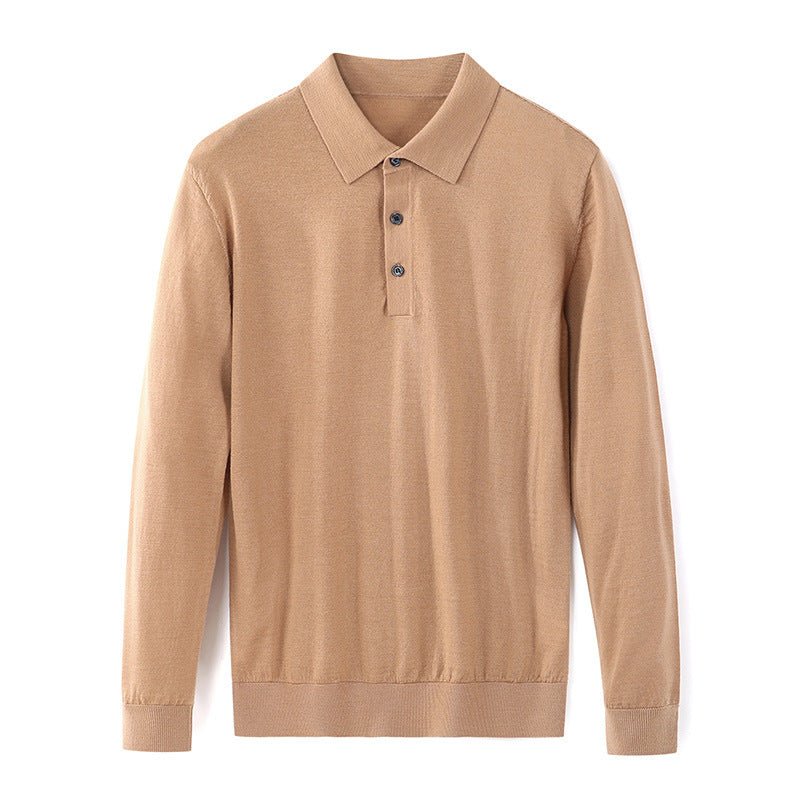 Men's Fine Knitted Long Sleeve Wool Polo Shirt - Weriion