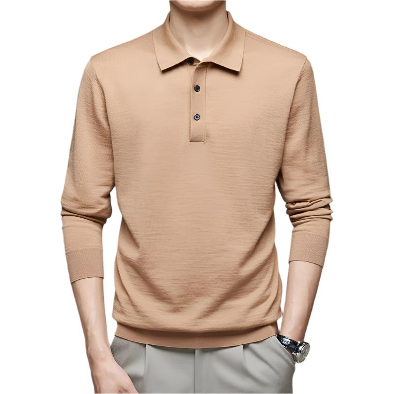 Men's Fine Knitted Long Sleeve Wool Polo Shirt - Weriion