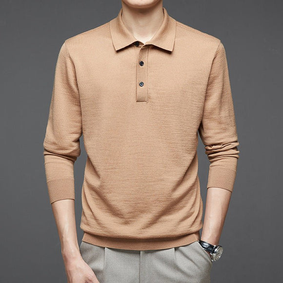 Men's Fine Knitted Long Sleeve Wool Polo Shirt - Weriion