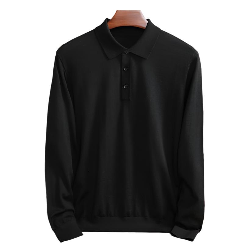 Men's Fine Knitted Long Sleeve Wool Polo Shirt - Weriion