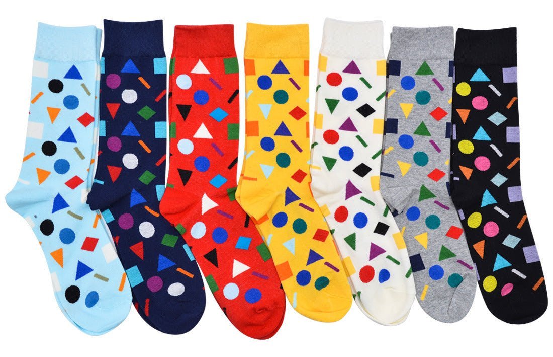 Men's Funny Cotton Socks With Geometric Shapes - Weriion