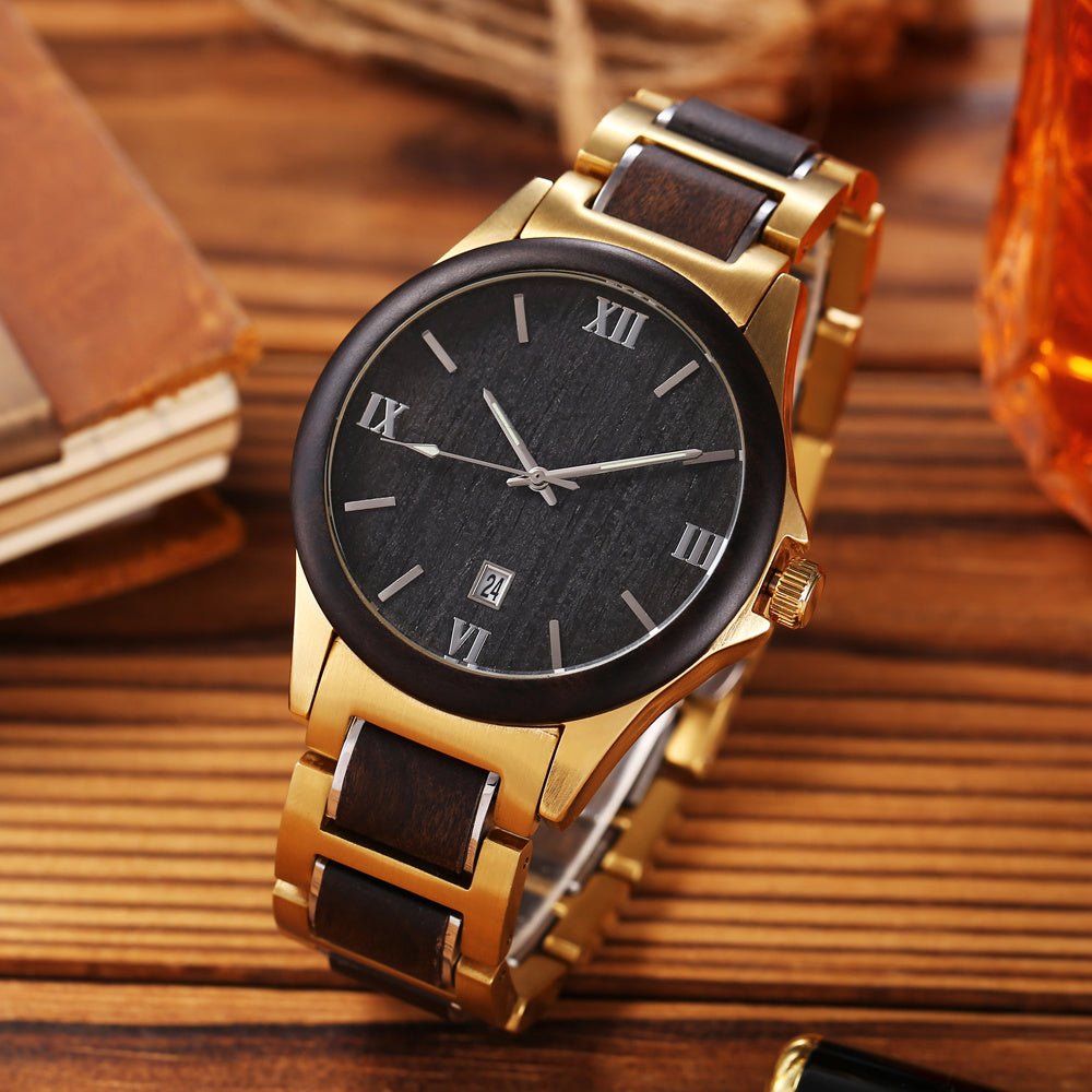 Men's Golden Quartz Wooden Watch - Weriion