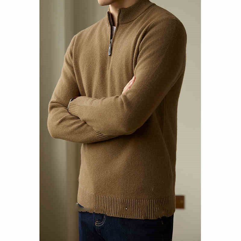 Men's Half Zipped Stand Collar Pure Wool Thermal Sweater - Weriion