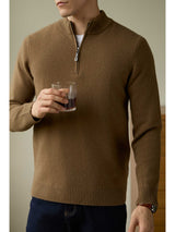 Men's Half Zipped Stand Collar Pure Wool Thermal Sweater - Weriion