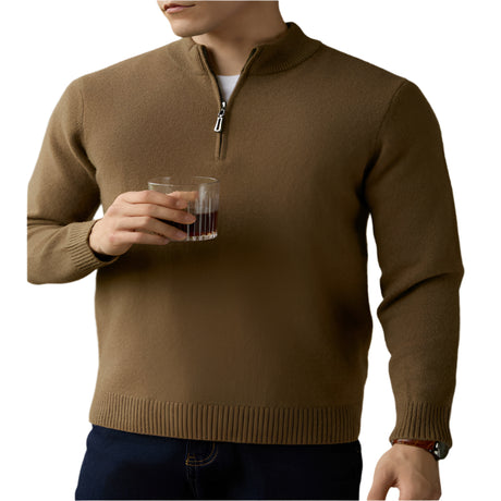 Men's Half Zipped Stand Collar Pure Wool Thermal Sweater - Weriion