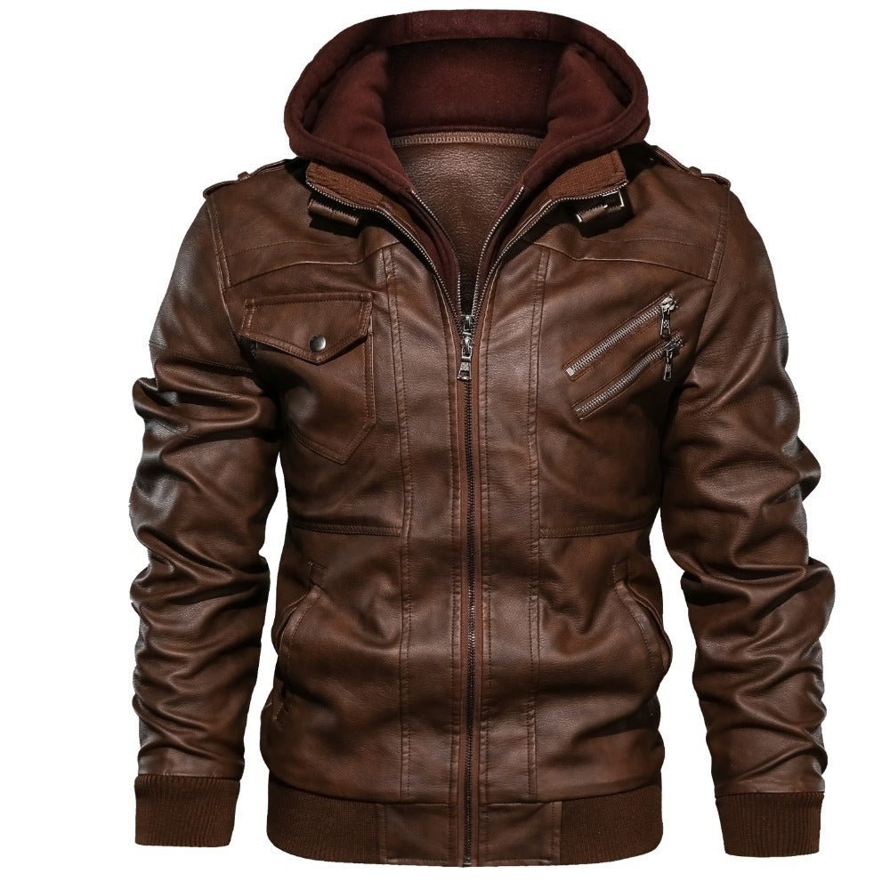 Men's Hooded Leather Jacket - Weriion