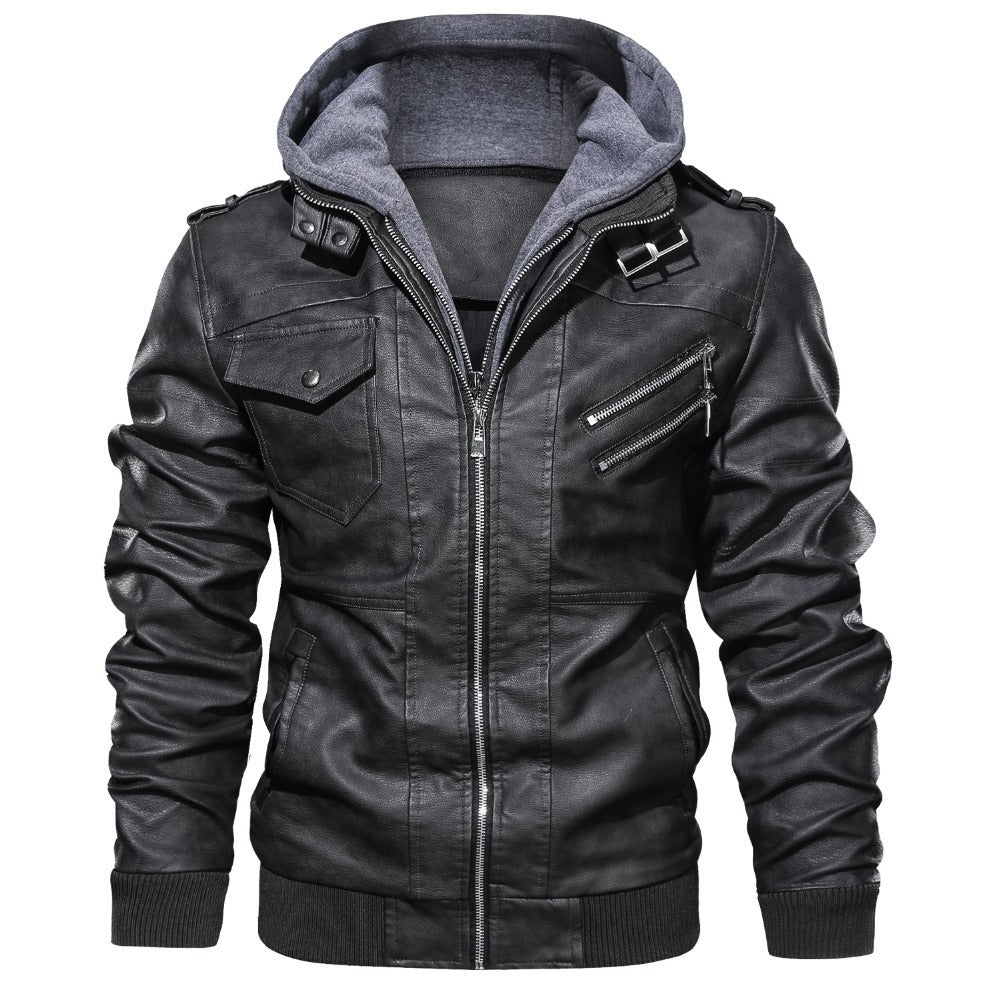 Men's Hooded Leather Jacket - Weriion