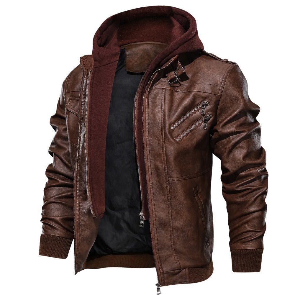 Men's Hooded Leather Jacket - Weriion