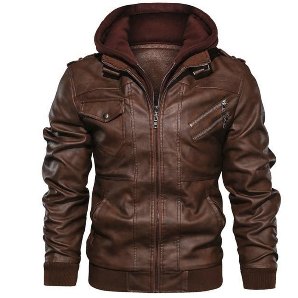 Men's Hooded Leather Jacket - Weriion